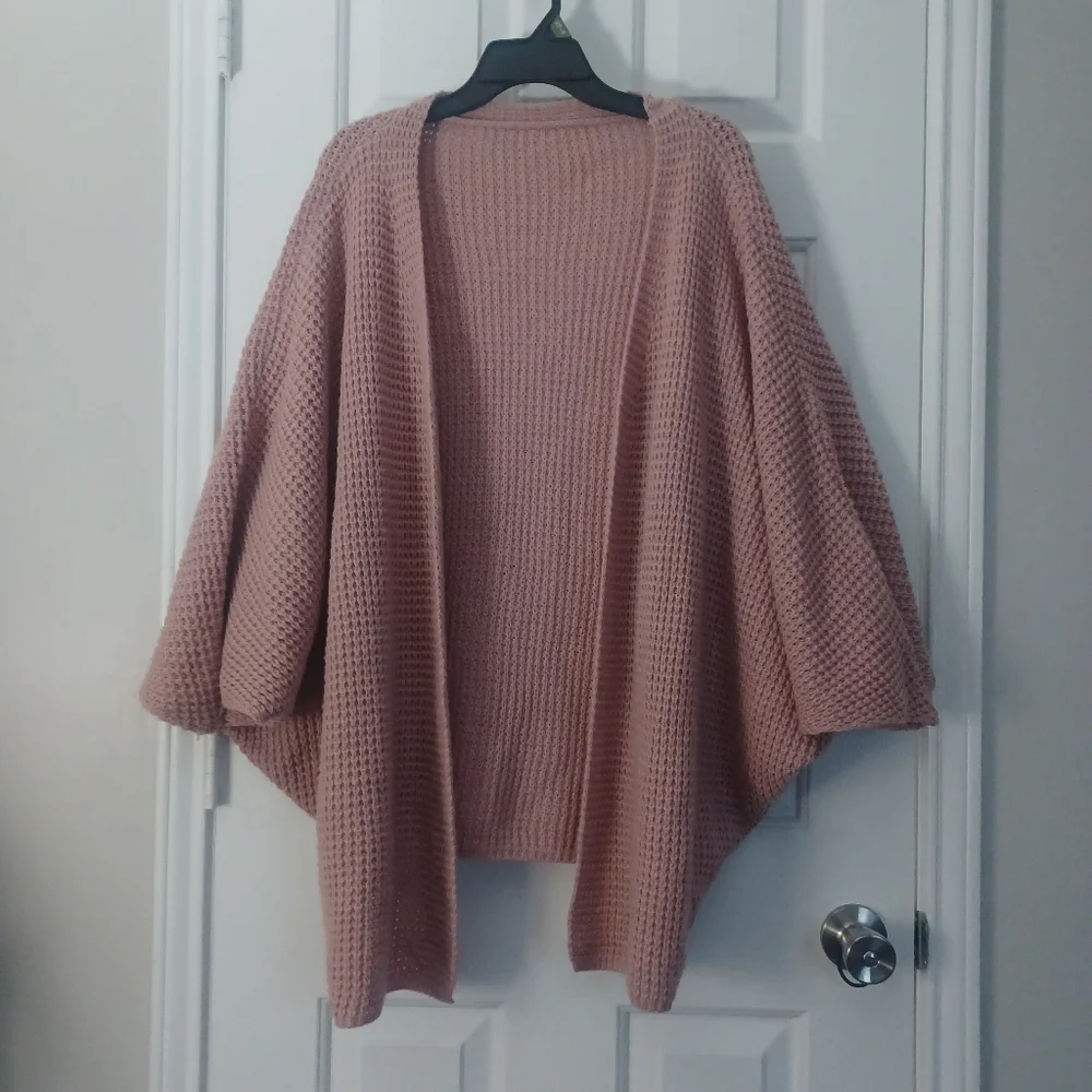 SHEIN Curve Pink Batwing Shawl Sweater Cardigan Plus Sz 4X